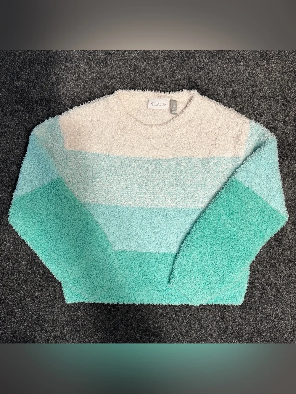 The Children’s Place Girls 14 XL Fuzzy Colorblock Mint Aqua Sweater